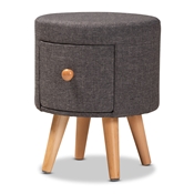 Baxton Studio Rocco Modern Transitional Dark Grey Fabric Upholstered and Oak Brown Finished Wood 1-Drawer Ottoman Stool